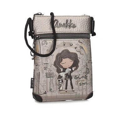 Torebka damska Anekke 43803-904 BOLSO HANDBAG MINI BANDOLERA SINTETICO ORCHESTRA szara listonoszka jednokomorowa zapinana na zamek na ramię