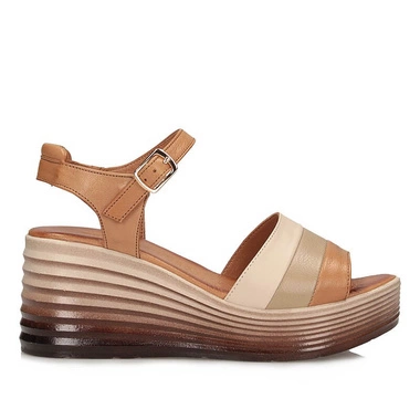 Skórzane sandały damskie na koturnie T.Sokolski MIR L25-748 TABA/B