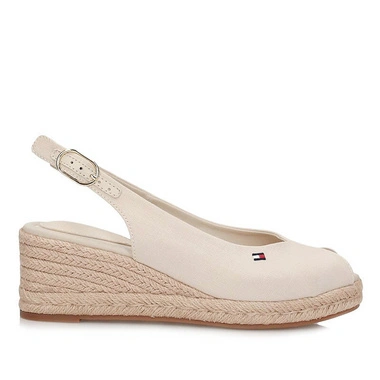 Sandały damskie Tommy Hilfiger FW0FW09228ACIW8B MID WEDGE beige beżowe espadryle na koturnie slingback
