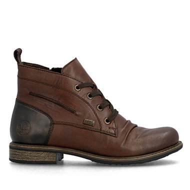 Botki damskie Rieker 74804-22 BROWN brązowe skórzane sznurowane zapinane na zamek na obcasie