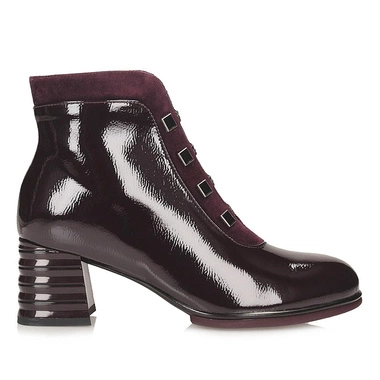 Lakierowane botki damskie na zamek S.Barski CR52-696 WINE