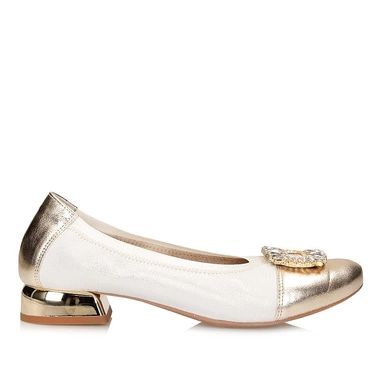 Złote balerinki na płaskim obcasie EXQUISITE 1441  Zł.Prz+Ven