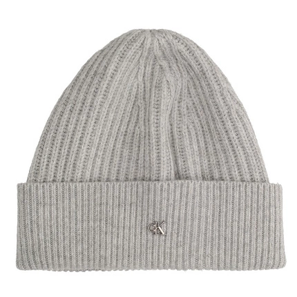 Wełniana czapka damska Calvin Klein LV04D8032GP79001 CK METAL WOOL BEANIE Light Grey Heather