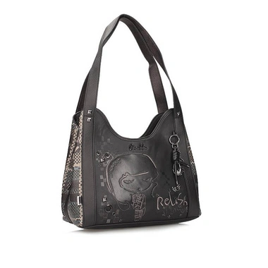 Torebka damska Anekke 43752-203 BOLSO HANDBAG DE HOMBRO SINTETICO TULIP czarna trzykomorowa zapinana na zamek i magnes do ręki na ramię