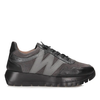 Sneakersy damskie Wonders A-24110 Odisei 110 WILD I NEGRO TREND I GRIS szare na platformie wsuwane skórzane