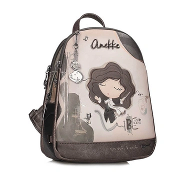 Plecak damski Anekke 43805-044 MOCHILA BACKPACK SINTETICO ORCHESTRA beżowy trzykomorowy zapinany na zamek do ręki