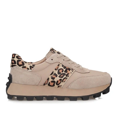 Sneakersy damskie Filippo DP7112/26 BE LEO beżowe skórzane sznurowane na platformie