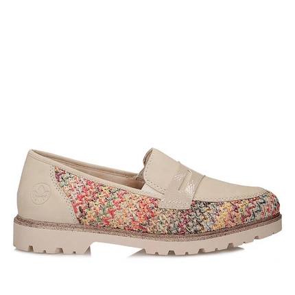 Modne lekkie wygodne lordsy mokasyny damskie Rieker 45562-90 beżowe