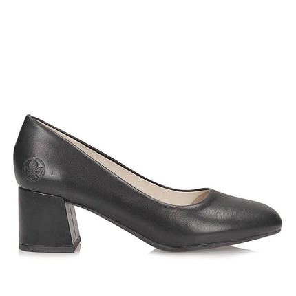 Czarne Stylowe damskie czółenka na obcasie Rieker 44750-04