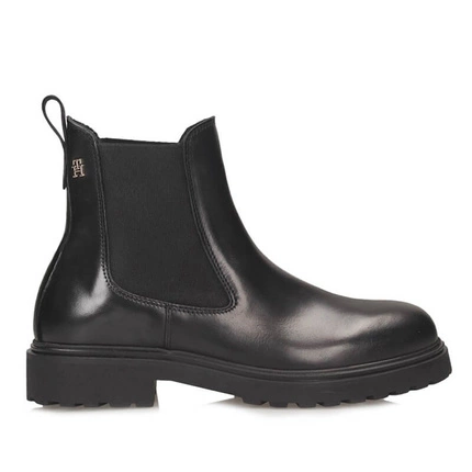 Czarne botki workery damskie Tommy Hilfiger FW0FW08766BDS - LEATHER CLEATED CHELSEA
