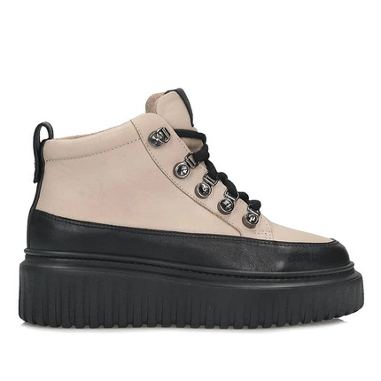 Sportowe beżowe Botki Sneakersy Nessi 24666 sznurowane