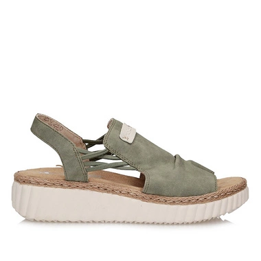 Casualowe sandały damskie Rieker 69262-52 zielone na platformie