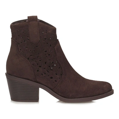 Botki damskie S.Barski HY61-8012 BROWN brązowe w szpic ażurowe