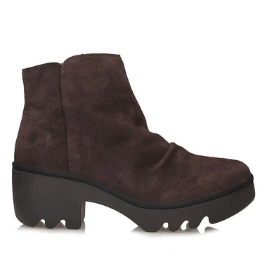 Botki damskie Fly London TULP592FLY OIL SUEDE EXPRESSO P501592004 brązowe zamszowe zapinane na zamek na obcasie na platformie
