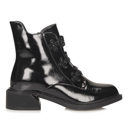 Lakierowane botki damskie na obcasie S.Barski CR52-654 Black