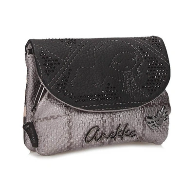 Portfel damski Anekke 43759-016 MONEDERO PURSE SINTETICO TULIP srebrny mały zapinany na magnes i bigiel