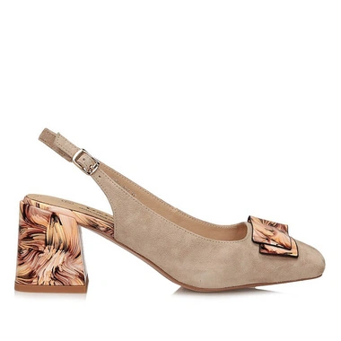 Sandały damskie S.Barski LZ61-2012 BEIGE beżowe skórzane czółenka z odkryta piętą