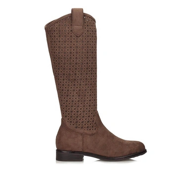 Kozaki damskie S.Barski HY62-8144 BROWN brązowe ażurowe zapinane na zamek