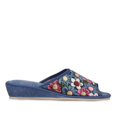 Kapcie pantofle laczki Meteor 065 niebieskie na koturnie