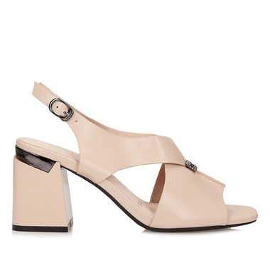 Skórzane sandały damskie na obcasie Vinceza 62238 BE beżowy