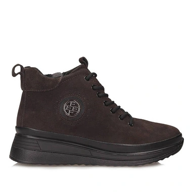 Botki damskie Filippo DBT4215/26 D BR brązowe skórzane zamszowe sznurowane zapinane na zamek na platformie