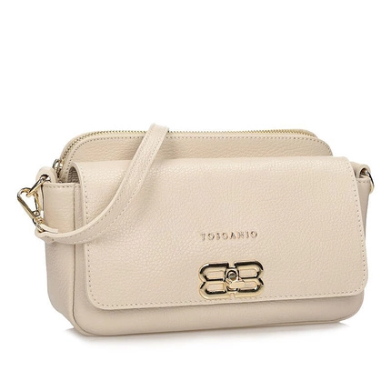 Elegancka skórzana włoska torebka listonoszka Toscanio F223 kremowa D37