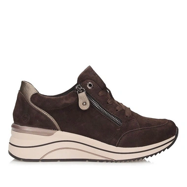 Sneakersy damskie Remonte D0T03-25 brązowe półbuty skórzane sznurowane na koturnie