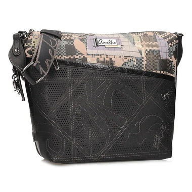 Torebka damska Anekke 43753-248 BOLSO HANDBAG BANDOLERA SINTETICO TULIP czarna jednokomorowa zapinana na zamek z logowanym paskiem