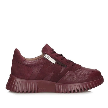 Sneakersy damskie Wonders A-4424 Flexfly 24 WILD I VINO TREND bordowe sznurowane na platformie skórzane