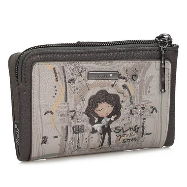 Portfel damski Anekke 43809-912 BILLETERO WALLET SINTETICO ORCHESTRA szary średni jednokomorowy zapinany na zamek i zatrzask