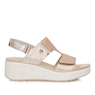 Złote Włoskie Sandały damskie na koturnie IMac 758450 54192/013