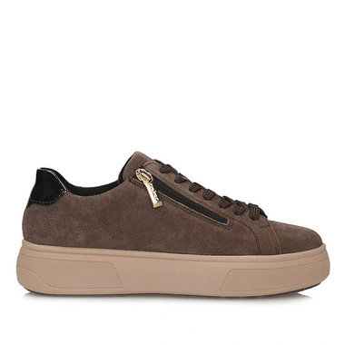 Sneakersy damskie Rieker M7701-25 brązowe sznurowane na platformie skórzane