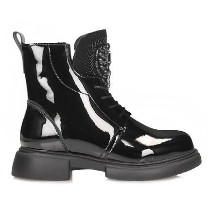 Lakierowane Skórzane Botki damskie Filippo DBT6568/25 BK