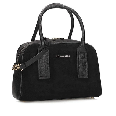  Skórzana włoska Torebka kuferek Toscanio G122 CZARNA