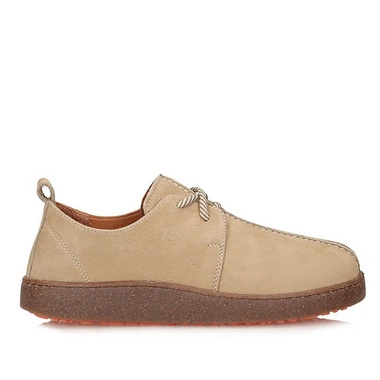 Półbuty damskie Ravini 261003 BEIGE NUBUCK beżowe skórzane barefoot sznurowane