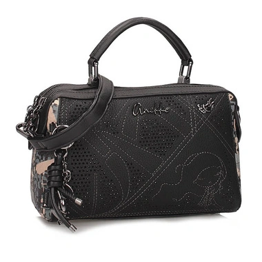 Torebka damska Anekke 43753-443 BOLSO HANDBAG BANDOLERA SINTETICO TULIP czarna listonoszka dwukomorowa zapinana na zamek do ręki