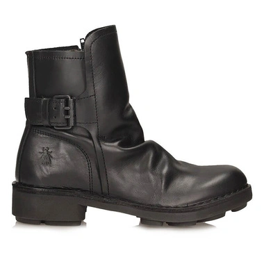 Botki damskie Fly London NURY175FLY RUG BLACK P211175002 czarne skórzane zapinane na zamek na obcasie