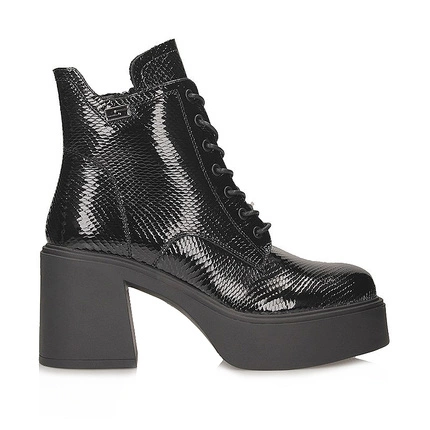 Stylowe skórzane botki damskie obcasie i platformie Vinceza 66817 BK