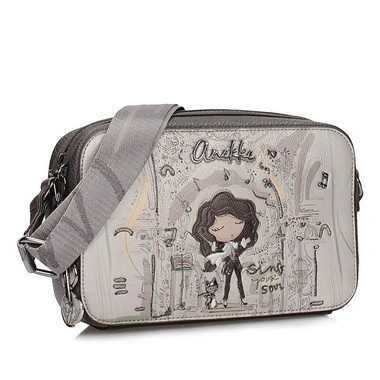 Torebka damska Anekke 43803-447 BOLSO HANDBAG BANDOLERA SINTETICO ORCHESTRA szara listonoszka jednokomorowa zapinana na zamek z logowanym paskiem