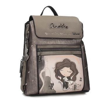 Plecak damski Anekke 43805-270 MOCHILA BACKPACK SINTETICO ORCHESTRA szary jednokomorowy zapinany na magnes i zamek do ręki