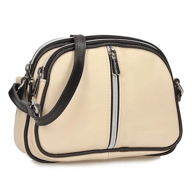 Torebka listonoszka skórzana zamki Toscanio 915  kremowa