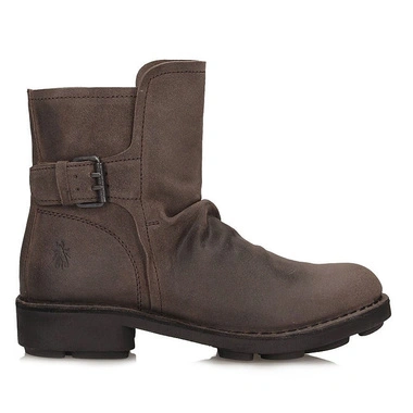Botki damskie Fly London NURY175FLY ANTQSUEDE TAUPE P211175007 brązowe skórzane zapinane na zamek na obcasie