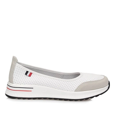 Półbuty damskie Filippo DP6134/26 WH GR skórzane balerinki dziurkowane wsuwane