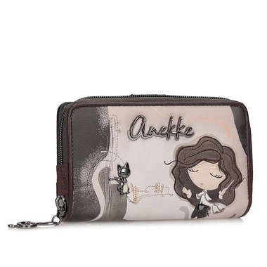 Portfel damski Anekke 43809-909 BILLETERO WALLET SINTETICO ORCHESTRA szary średni jednokomorowy zapinany na zamek i zatrzask