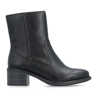 Botki damskie Rieker 74170-00 czarne na obcasie zapinane na zamek