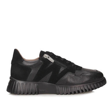 Sneakersy damskie Wonders A-4424 Flexfly 24 WILD I NEGRO TREND czarne sznurowane na platformie skórzane