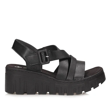 Sandały damskie Rieker 68063-00 black czarne na platformie i koturnie