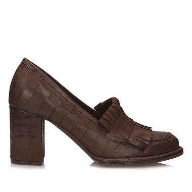 Półbuty damskie Exquisite 1780 BR.NUBUK CROCO wsuwane na obcasie