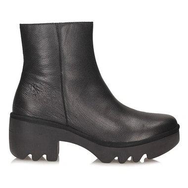 Botki damskie Fly London TOOR513FLY MOUSSE BLACK P501513008 czarne skórzane zapinane na zamek na platformie na obcasie