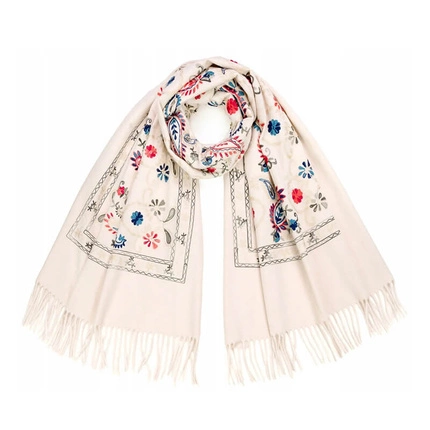 Duży ciepły zimowy zdobiony damski szal Art of Polo sz24131-1 kolorowy